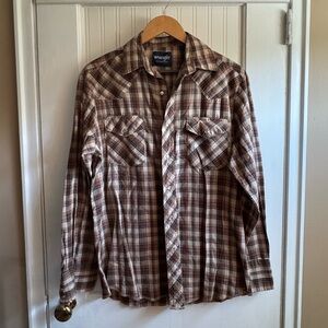 Wrangler Western Plaid Shirt in Brown and Cream